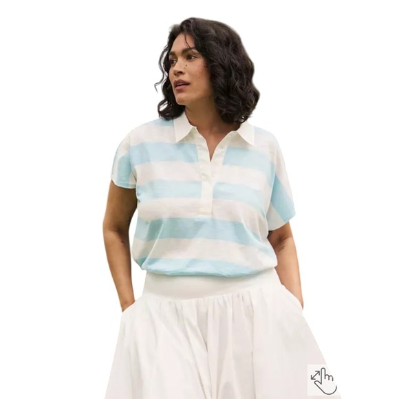 torrid Tops - Torrid Belle Isle Cotton Collared Polo Top Blue Stripes Size 0X Large NWT